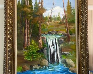 LARGE ORNATE & GORGEOUS CUSTOM FRAMED ORIGINAL WATERFALL ART BY SHERYL COLE