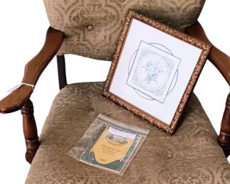 Antique parlor chair carved spindle legs and carved arms