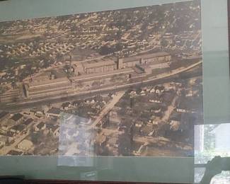 Large framed black and white ariel shot of Thomaston Mills