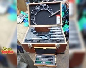 Mitutoyo Vernier Outside Micrometer 6pc Set 0  15mm in Case. Also, Vintage Extra Large Thiel