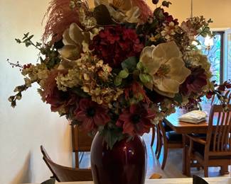 Burgundy vase with custom silk flower arrangement