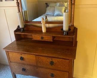 Antique Tiger Oak Dresser with Tilt Mirror