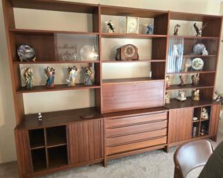 Erik Buch Oddense Maskinsnedkeri Mid Century  Modern Danish Teak Shelf Unit with Drop Desk 10' length