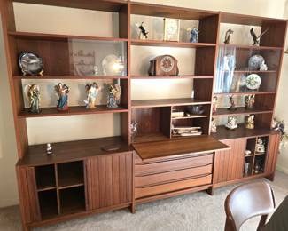 Erik Buch Oddense Maskinsnedkeri Mid Century  Modern Danish Teak Shelf Unit with Drop Desk 10' length