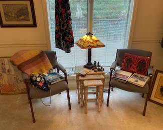 Nesting Tables, Chairs, Tiffany Style Lamp