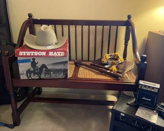 Stetson Rancher Hat, Wooden Bench