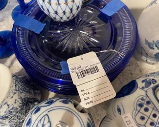Vtg Cobalt 8Pc Plate Set 