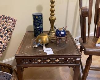 Recycled Metal Turtle Sculpture, Wooden Side Table, Mini Globe