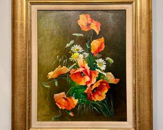 "Poppies" Oil on Canvas, Signed Hossein