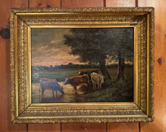 "Cows" Oil on Canvas, Signed