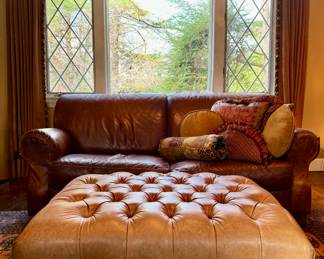 Leather Ottoman with Nailhead Trim