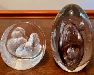 Mats Jonasson Carved Duck & Eickholt Paperweights
