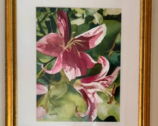 "Lilies" Watercolor, Signed Elizabeth