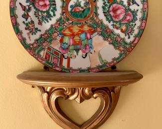 (2) Rose Medallion Plates & Floating Wall Shelves