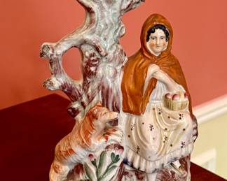 1850s Staffordshire Figurine England Little Red Riding Hood Wolf Spill Vase