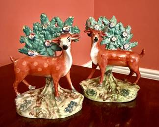 Antique English Staffordshire Pearlware Figure of a Standing Buck Deer c. 1800