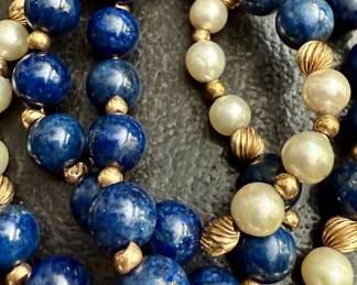 Lapis Pearl and gold necklace