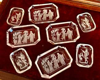 Art Deco Crystal Intaglio Heinrich Hoffman Three Graces Vanity and Pin Trays