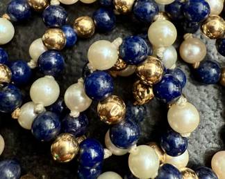 Lapis pearls and gold necklace