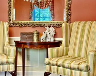 1930s English Queen Anne chairs in silk