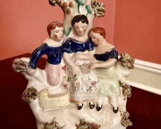 Antique Staffordshire Children Reading Spill Vase 19th Century
