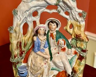 Antique Staffordshire Romeo & Juliet Lovers in the Garden Figurine