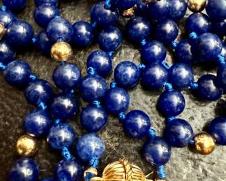 Lapis and gold long necklace
