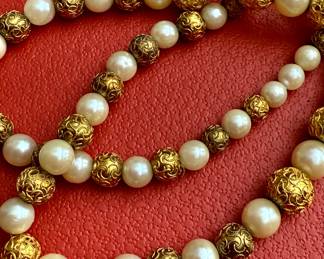 Antique pearl and gold bead necklace
