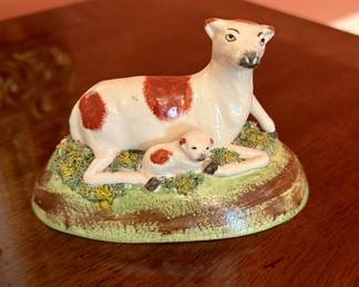 1800s Ralph Salt Staffordshire Pearlware Pottery Ewe and Lamb Bocage Figure