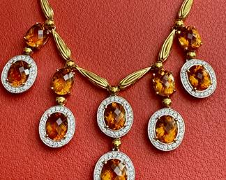 Stunningly large Spessartite garnet and diamond necklace in 18k