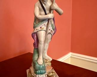 Antique Early 19th Century Staffordshire Pearlware Figure of Neptune Standing Atop a Dolphin C. 1800