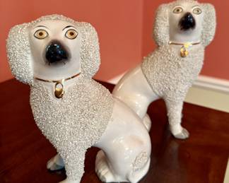 Pair of Antique Victorian Quality Staffordshire Poodles 1890