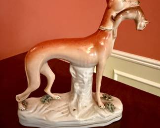 Unusually large antique Victorian staffordshire greyhound