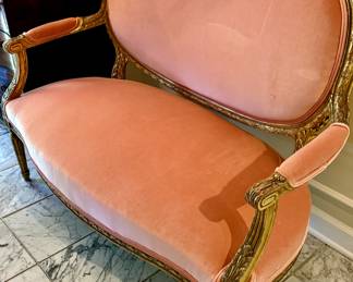 1880s gilt wood Sette with new Scalamandre velvet by Ami Austin Interiors