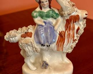 Antique 19th C Staffordshire Figurine of Girl on Goat