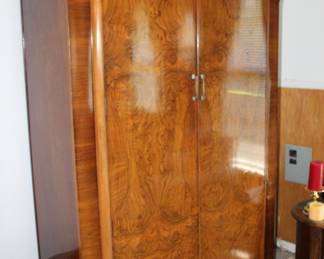 antique armoire, bookmatched veneer