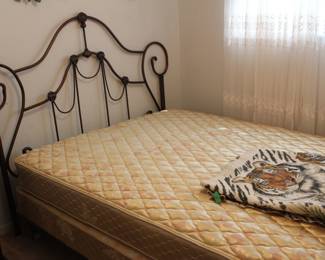 queen bed, metal headboard