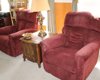 pair upholstered recliners