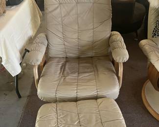 Set of leather recliners with ottomans