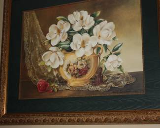 Large matted/framed picture floral arrangement signed & #ed 200/3900