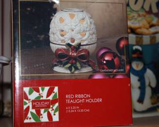 NIB Red Ribbon tea lite holder