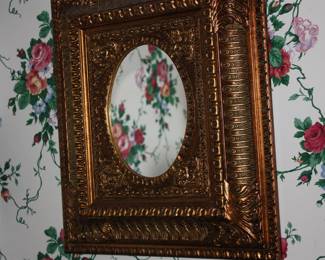 Square beveled mirror w/gold frame