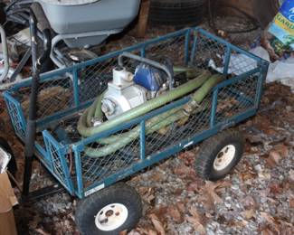 Blue metal garden cart