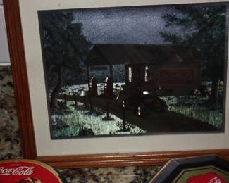 Mat/framed laser picture of Coca-Cola gas station