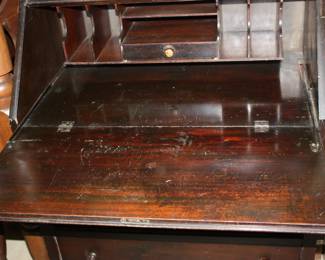 Midcentury sec/book case vintage w/3 drawers & 2 glass doors (right side glass cracked)