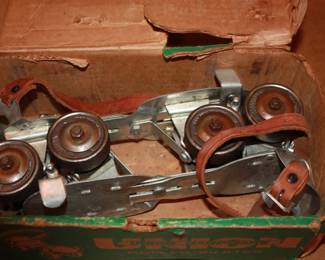 Vintage metal 'Union" roller skates in original box