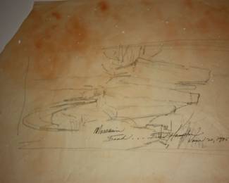 A series of ULTRA RARE 'Pallet paint wax papers (confirmed by his daughter - Patsy Matthews Hampton) he used with the paint still on them , signed, & this one showing sketch of Appalachian Trail