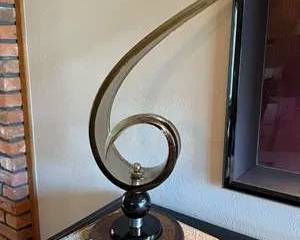 Modern Abstract Clear Glass Sculpture with Black and Brown Base Signed "Element"