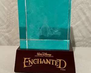 Walt Disney Enchanted Crystal Glass Display with Wooden Base