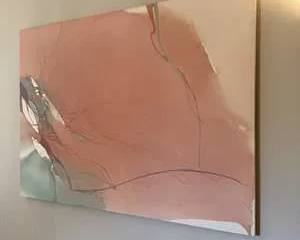 Large Abstract Wall Art Canvas with Pink and Gray Tones